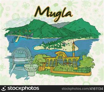 mugla doodles with floral vector illustration
