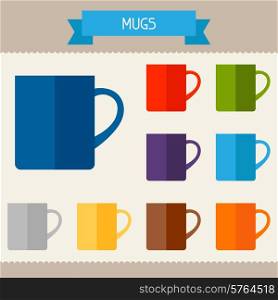 Mugs colored templates for your design in flat style.