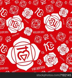 Muladhara chakra seamless pattern. Vector esoteric background. Hinduism, buddhism. Line symbol. Red color