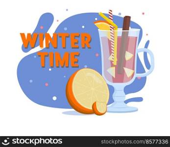 Mulled wine. Winter drink. Flat vector illustration.. Mulled wine. Winter drink. Flat vector illustration