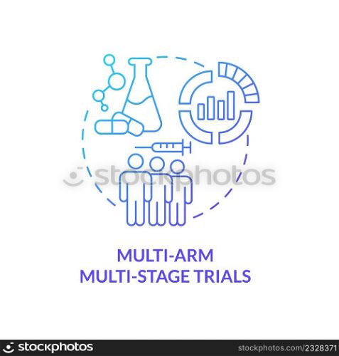 Multi-arm multi-stage trials blue gradient concept icon. Healthcare testing. Clinical studies type abstract idea thin line illustration. Isolated outline drawing. Myriad Pro-Bold font used. Multi-arm multi-stage trials blue gradient concept icon