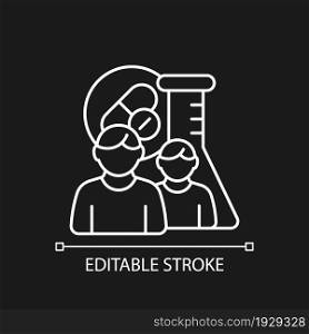 Multi-arm multi-stage trials white linear icon for dark theme. MAMS study. Drug development. Thin line customizable illustration. Isolated vector contour symbol for night mode. Editable stroke. Multi-arm multi-stage trials white linear icon for dark theme