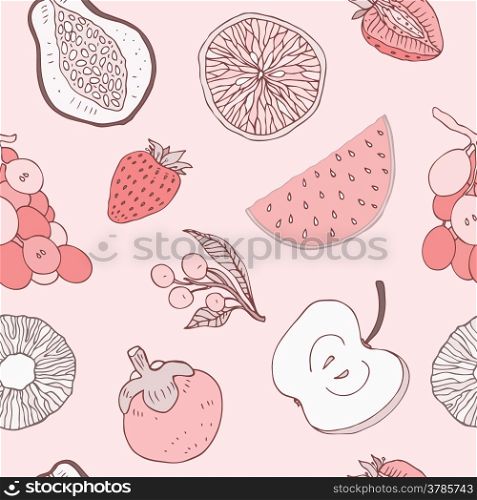 Multi colored Seamless fruits background. Vector illustration