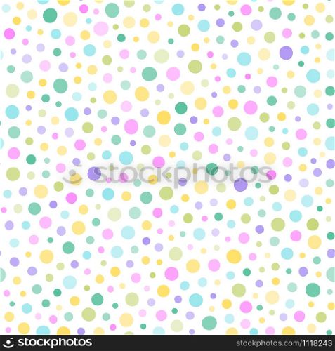 Multi-colored spots on a white background seamless pattern. Cute motley vector texture of light shades.