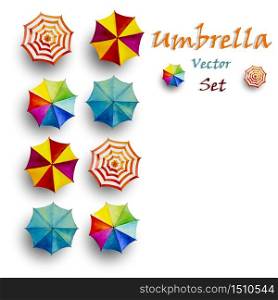 Multi colored umbrella, watercolor painting Top view colorful of summer, holiday and tourism business sea, beach resort, market, texture, background, Hand painted vector illustration, copy space
