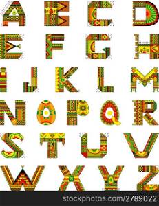multi-coloured alphabet in ethnic style