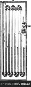 Multi-column manometer, vintage engraved illustration. Industrial encyclopedia E.-O. Lami - 1875.