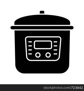 Multi cooker glyph icon. Slow cooker. Crock pot. Pressure multicooker. Kitchen appliance. Silhouette symbol. Negative space. Vector isolated illustration. Multi cooker glyph icon