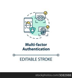 Multi-factor authentication concept icon. Identity and access management idea thin line illustration. Fingerprints. Facial recognition. Vector isolated outline RGB color drawing. Editable stroke. Multi-factor authentication concept icon