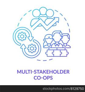 Multi-stakeholder co-ops blue gradient concept icon. Multi-membership abstract idea thin line illustration. Roles in enterprise. Collective unit. Isolated outline drawing. Myriad Pro-Bold font used. Multi-stakeholder co-ops blue gradient concept icon