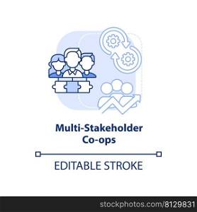 Multi-stakeholder co-ops light blue concept icon. Multi-membership abstract idea thin line illustration. Different roles. Isolated outline drawing. Editable stroke. Arial, Myriad Pro-Bold fonts used. Multi-stakeholder co-ops light blue concept icon