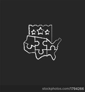 Multi-state lottery games chalk white icon on dark background. Joining multiple states together for large winning prize. Increasing game membership. Isolated vector chalkboard illustration on black. Multi-state lottery games chalk white icon on dark background