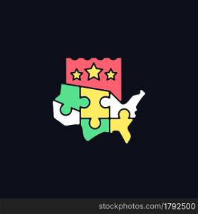Multi-state lottery games RGB color icon for dark theme. Joining states together. Increase game membership. Isolated vector illustration on night mode background. Simple filled line drawing on black. Multi-state lottery games RGB color icon for dark theme