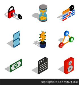Multicasting icons set. Isometric set of 9 multicasting vector icons for web isolated on white background. Multicasting icons set, isometric style