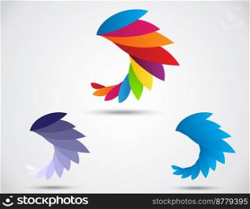 Multicolor abstract symbol . bird abstract icon on leaf	