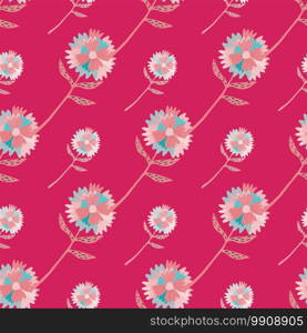 Multicolor flower figures seamless pattern. Doodle elements on bright pink background. Great backdrop for wallpaper, textile, wrapping paper, fabric print. Vector illustration.. Multicolor flower figures seamless pattern. Doodle elements on bright pink background.