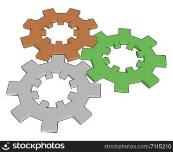 Multicolor gears, illustration, vector on white background.