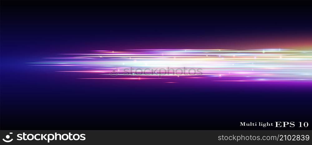 multicolor horizontal light rays. Glowing streaks on transparent background. vector illustration