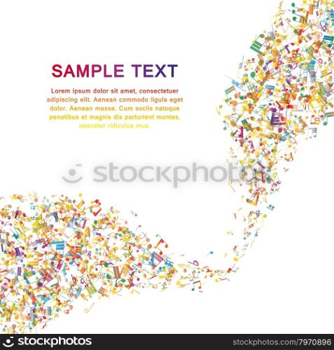 Multicolor Musical Design From Music Staff Elements With Copy Space. Elegant Creative Design Isolated on White. Vector Illustration.