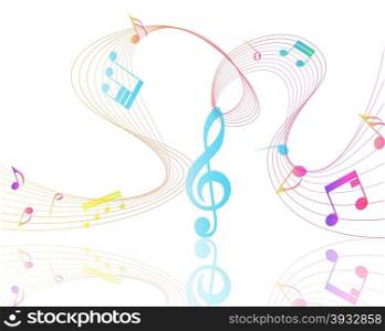 Multicolor Musical Design From Music Staff Elements With Treble Clef And Notes With Copy Space. Elegant Creative Design Isolated on White. Vector Illustration.