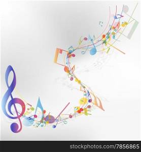 Multicolor musical note staff background. Vector illustration EPS 10 with transparency and mesh.