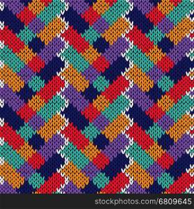 Multicolor ornate seamless patchwork knitting vector pattern as a fabric texture