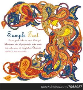 Multicolor Paisley Pattern Ornate Frame With Copy Space. Elegant Design With Ideal Balanced Colors. Vector Illustration.