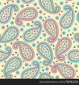 Multicolor Seamless Paisley Pattern Ornate. Elegant Design With Ideal Balanced Colors. Vector Illustration.