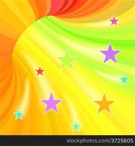 Multicolor stripes tunnel background with flying stars.