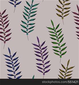 Multicolor vector vertical branch seamless pattern on the white background