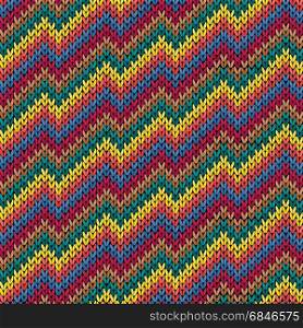 Multicolor zigzag line knitting seamless vector pattern as a fabric texture . Multicolor zigzag line knitting seamless pattern