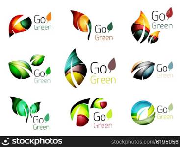 Multicolored abstract leaves in nature concept logo set. Multicolored abstract leaves in nature concept logo set. Vector illustration