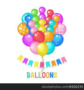 Multicolored balloons. Vector illustration with colored balloons. Different colors and shapes. Vector clipart. Isolated on a white background.