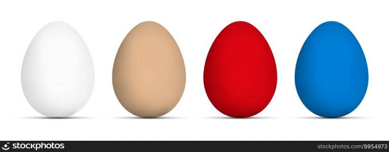 Multicolored chicken eggs. 3D realistic vector illustration.. Multicolored chicken eggs. Vector illustration