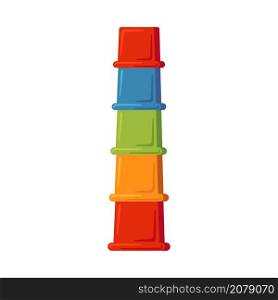 Multicolored children pyramid with plastic cup. Baby multicolored sorters. Montessori education logic toy for early childhood development. Vector illustration isolated on white background.. Multicolored children pyramid with plastic cup. Baby multicolored sorters. Montessori education logic toy for early childhood development. Vector illustration isolated on white background
