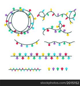 Multicolored Christmas lights garland and strings isolated on white background.. Multicolored Christmas lights garland and strings isolated on white background