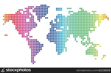 Multicolored dotted world map. Vector illustration.