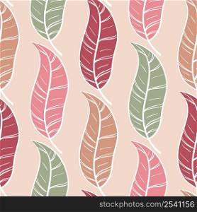 Multicolored feathers vintage seamless pattern. Beautiful background with feathers. Template for fabric, paper, packaging, design and wallpaper. Model vector illustration