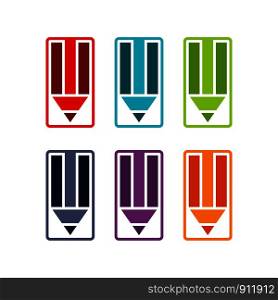 Multicolored icons of pencils. Set on a white background.