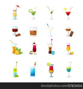 Multicolored large icons set for cocktails party and alcoholic drinks isolated vector illustration. Multicolored cocktail icons set