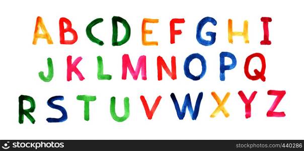 Multicolored letters of the alphabet for design and decoration, imitation of watercolor