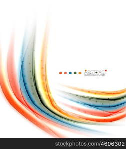 Multicolored lines on white, motion concept abstract background. Vector