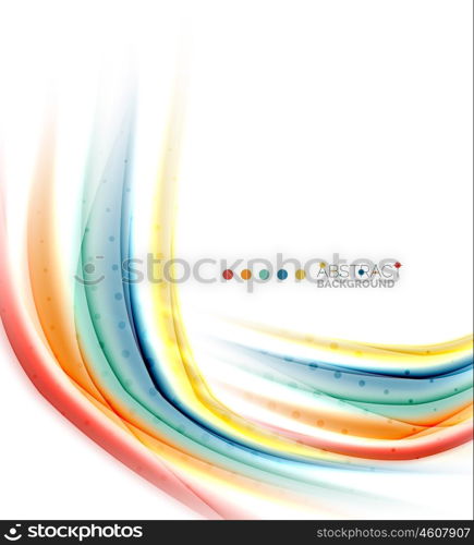 Multicolored lines on white, motion concept abstract background. Vector