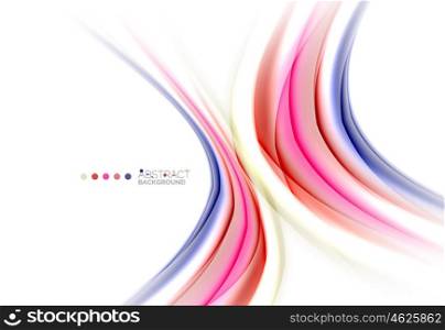 Multicolored lines on white, motion concept abstract background. Vector