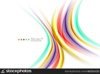 Multicolored lines on white, motion concept abstract background. Vector