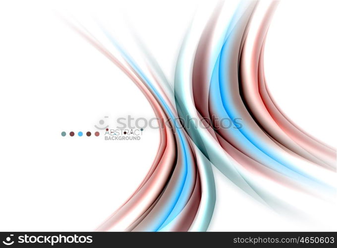 Multicolored lines on white, motion concept abstract background. Vector