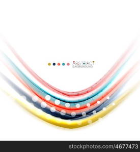 Multicolored lines on white, motion concept abstract background. Vector