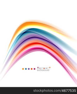 Multicolored lines on white, motion concept abstract background. Vector