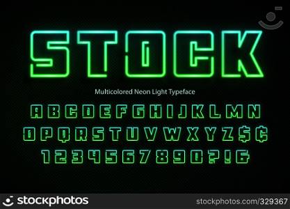 Multicolored Neon light alphabet, extra glowing font. Exclusive swatch color control.. Multicolored Neon light alphabet, extra glowing font.