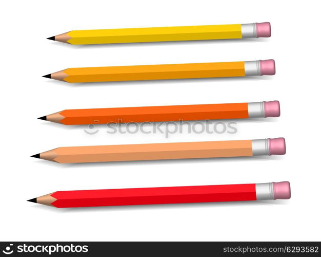 multicolored pencils growing row isolated on white background